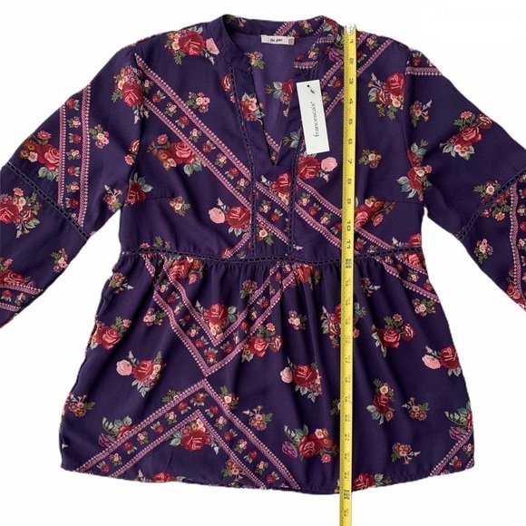 Francesca’s Miami Laura-Lee Purple Plum Shabby Chic Floral Babydoll Blouse XS - Picture 13 of 16